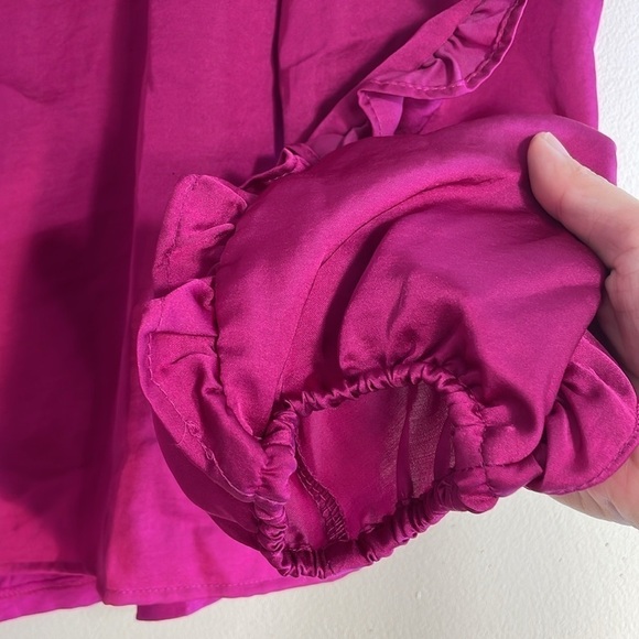 NWT. LOFT Small Petite Ruffle Sleeve Mix Media Blouse. - Picture 7 of 12